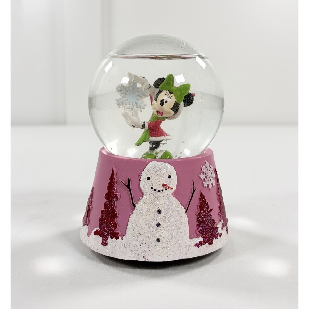 Disney Minnie Mouse Musical Snow Globe We Wish You A Merry Christmas Pink 4.75"